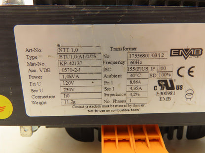EMB Wittlich NTT 1.0 Transformer 1kVA 120V - 230V 1PH Single Phase