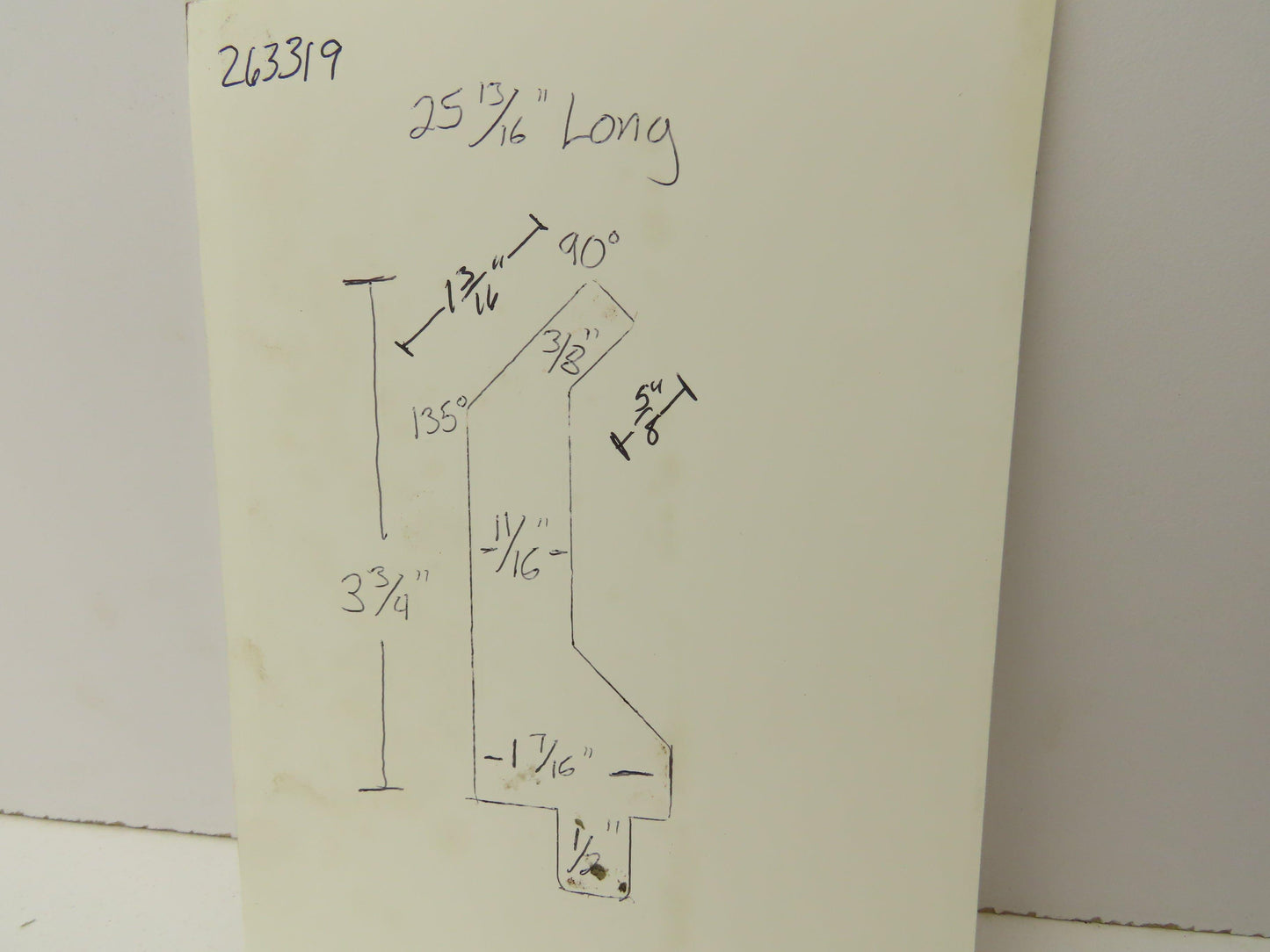 Press Brake Punch Die 25-13/16" Long 90° V 3/8" Finger 3-3/4" H 1/2" Tang