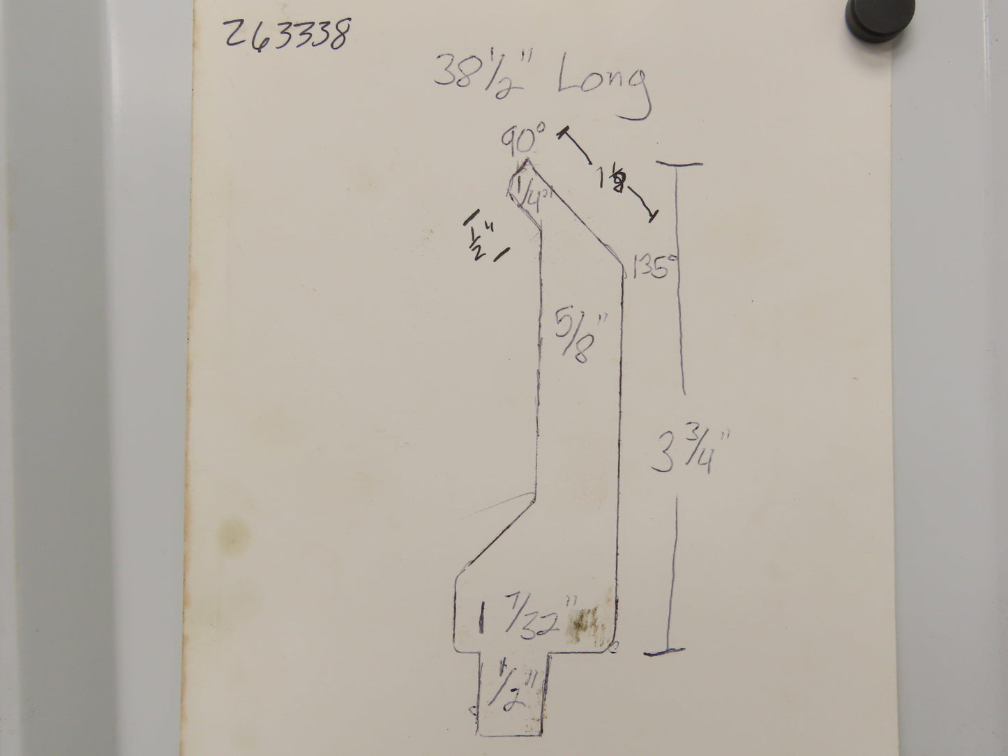 Press Brake Gooseneck Punch Die 38-1/2" Long 90° V 1/4" Finger 3-3/4" H