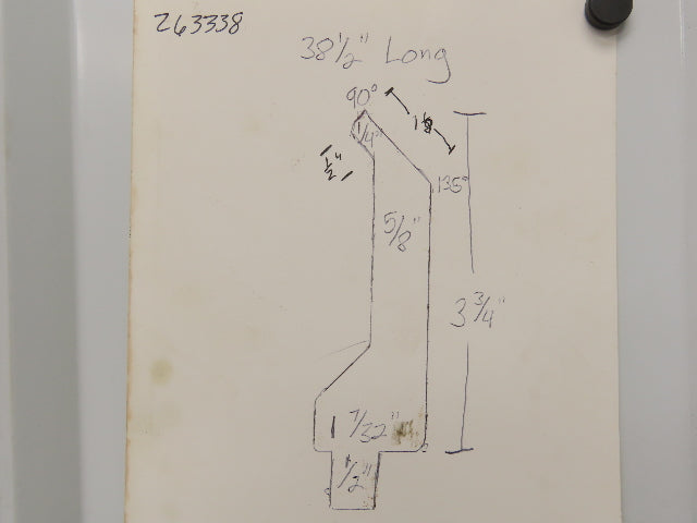 Press Brake Gooseneck Punch Die 38-1/2" Long 90° V 1/4" Finger 3-3/4" H