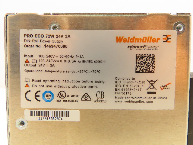 Weidmuller 1469470000 PRO ECO DIN Rail Power Supply 72W 24V 3A