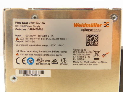 Weidmuller 1469470000 PRO ECO DIN Rail Power Supply 72W 24V 3A