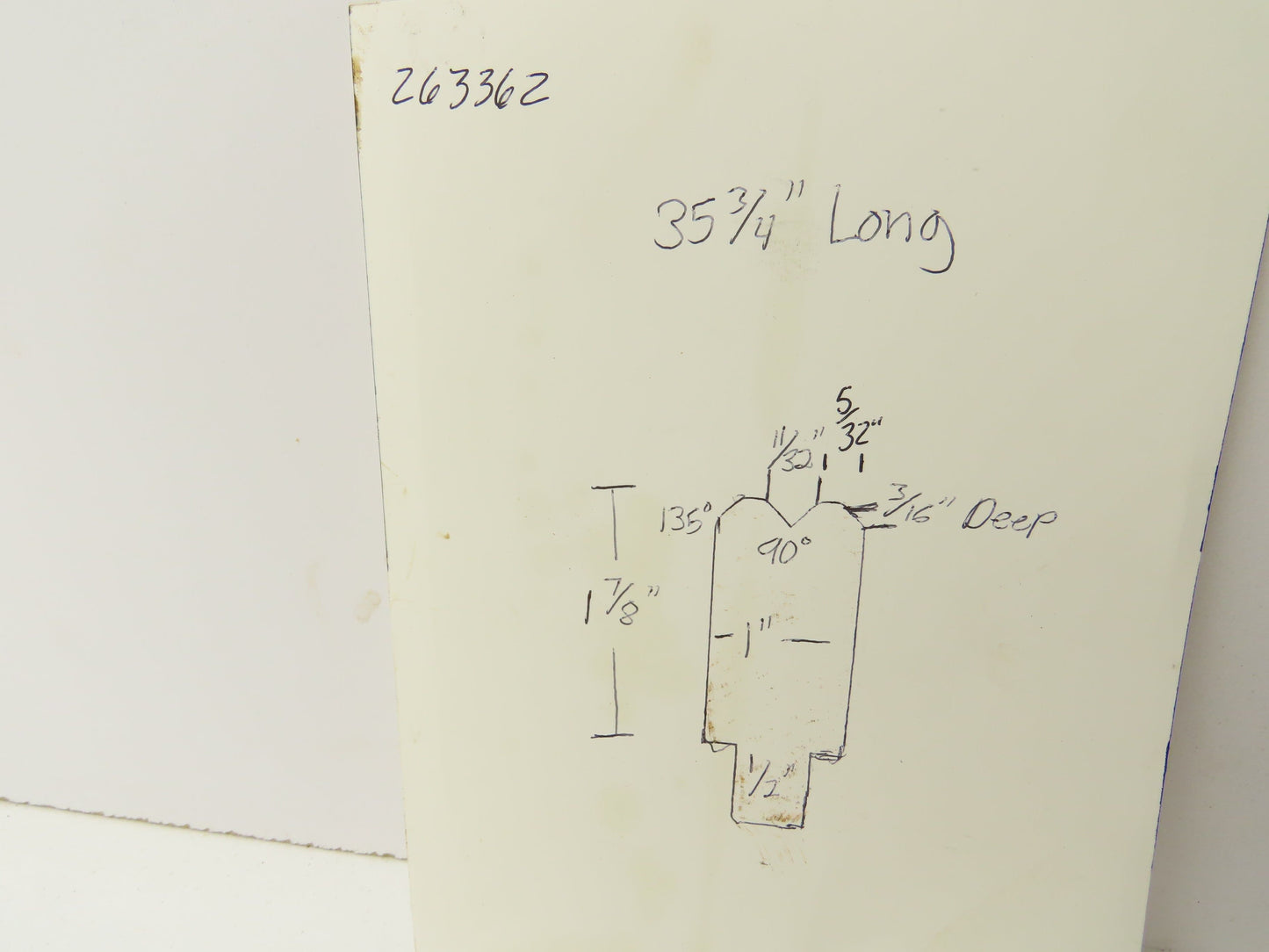 Press Brake Die 35-3/4" Long 90° V 11/32" W 3/16" D 1-7/8" H 1/2" Tang