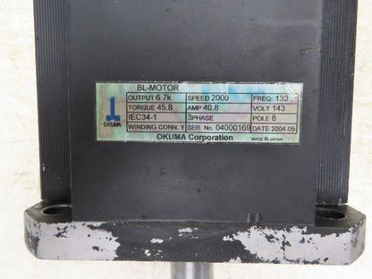 Okuma BL-MP400J-20SNA AC Servo Motor 6.7kW 2000 RPM 143V 3PH
