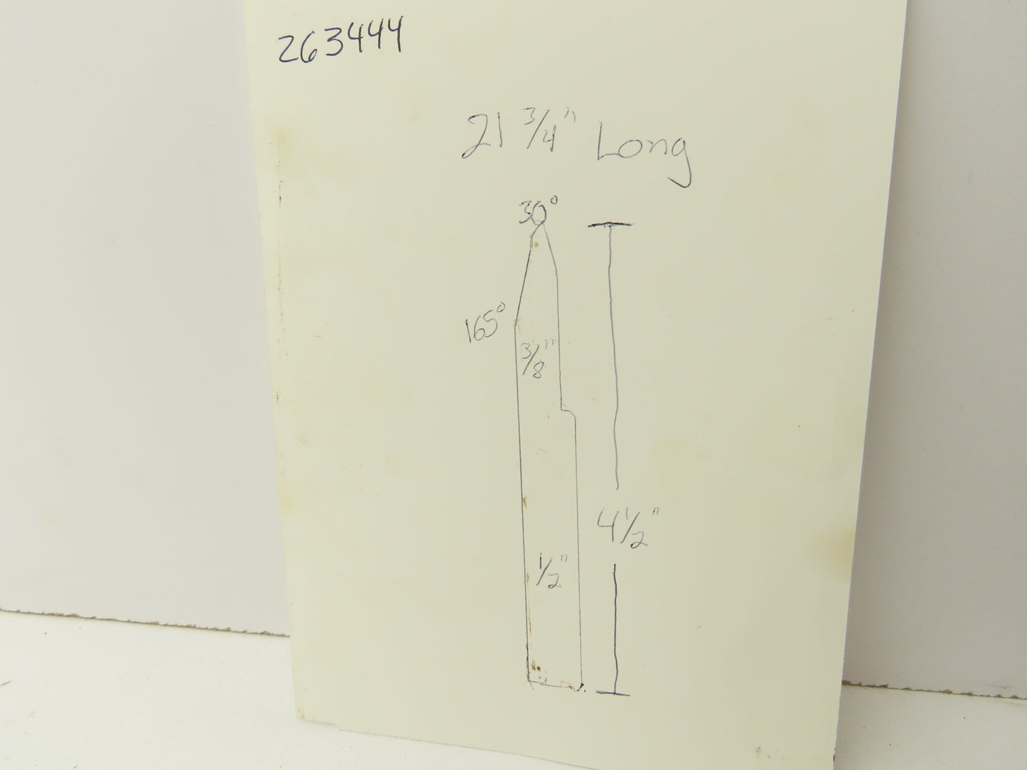 Press Brake Punch Die 21-3/4" Long 30° Acute V 3/8" W 4-1/2" H 1/2" Tang