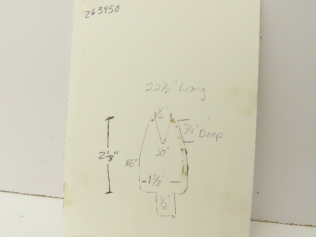 Press Brake Die 22-1/2" Long 30° Acute V 1/2" W 3/4" D 2-1/8" H 1/2" Tang