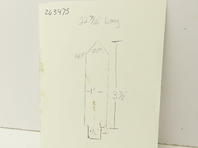 Press Brake Punch Die 22-7/16" Long 80° V 1" W 3-7/8" H 1/2" Tang