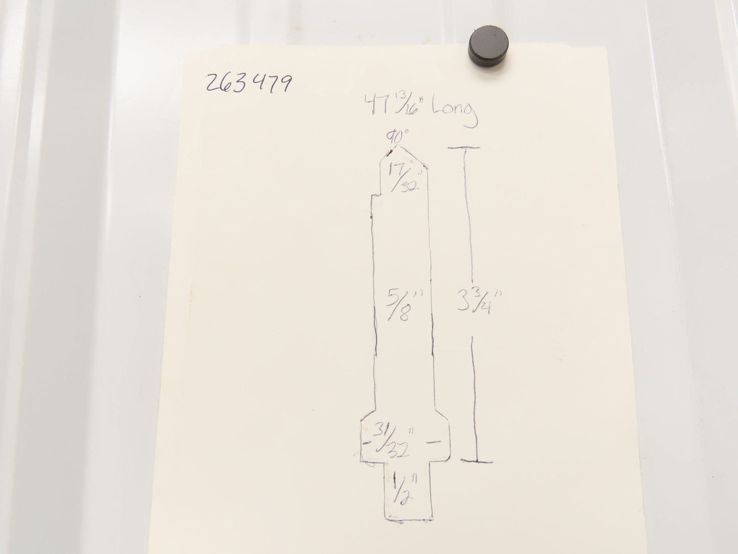 Press Brake Punch Die 47-13/16" Long 90° V 5/8" W 3-3/4" H 1/2" Tang 17/32" Tip
