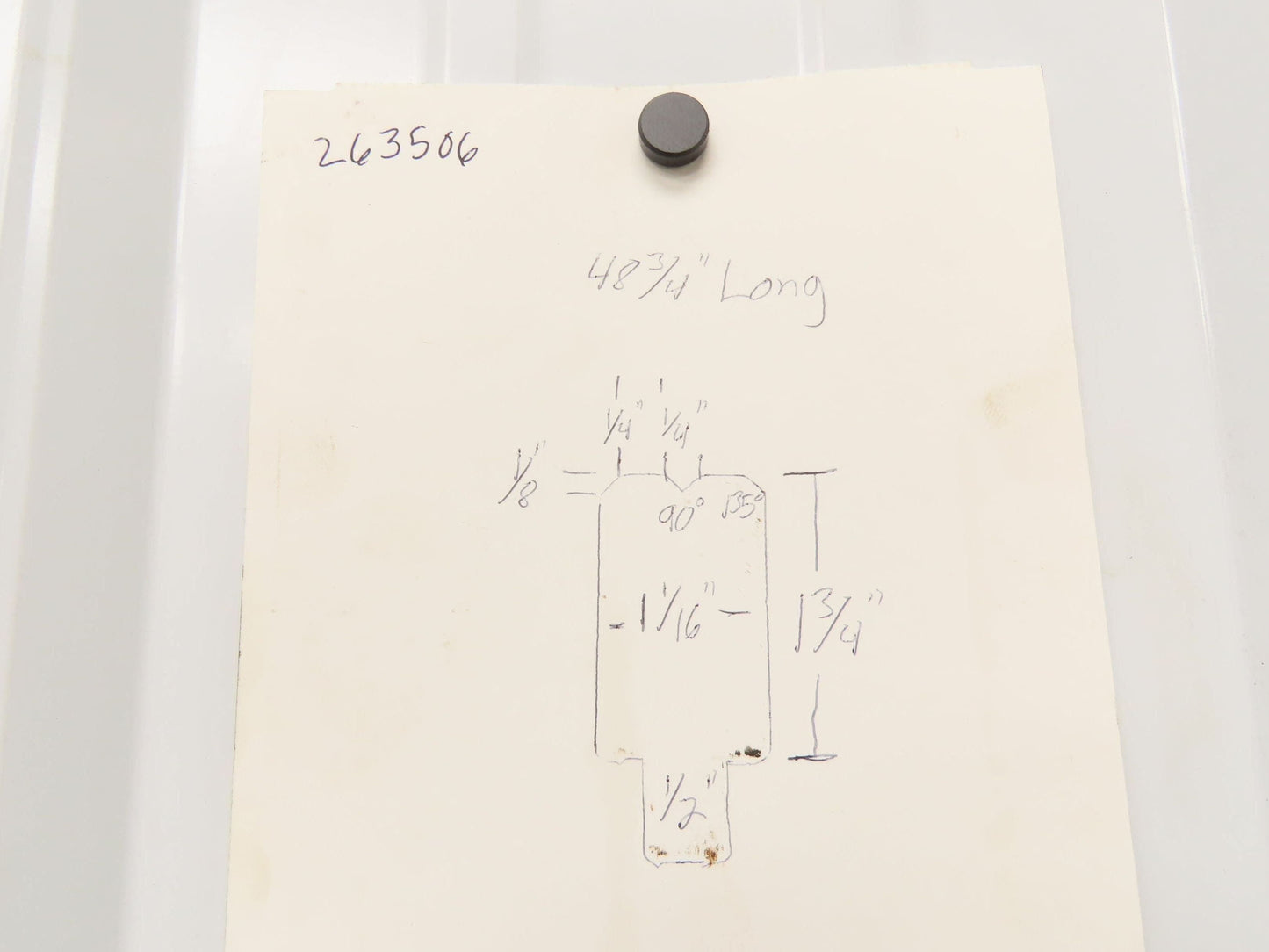 Press Brake Die 48-3/4" Long 90° V 1/4" W 1/8" D 1-3/4" H 1/2" Tang