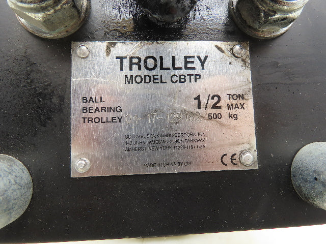 CM CBTP 1/2 Ton Manual Plain Push Trolley 2"-8.7" Flange