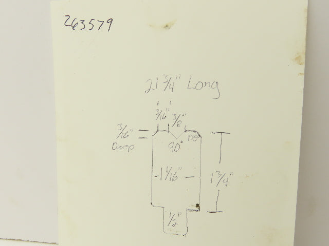 Press Brake Die 21-3/4" Long 90° V 3/8" W 3/16" D 1-3/4" H 1/2" Tang