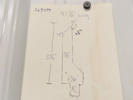 Press Brake Gooseneck Punch Die 47-13/16" Long 90° V 1/4" Finger 3-3/4" H
