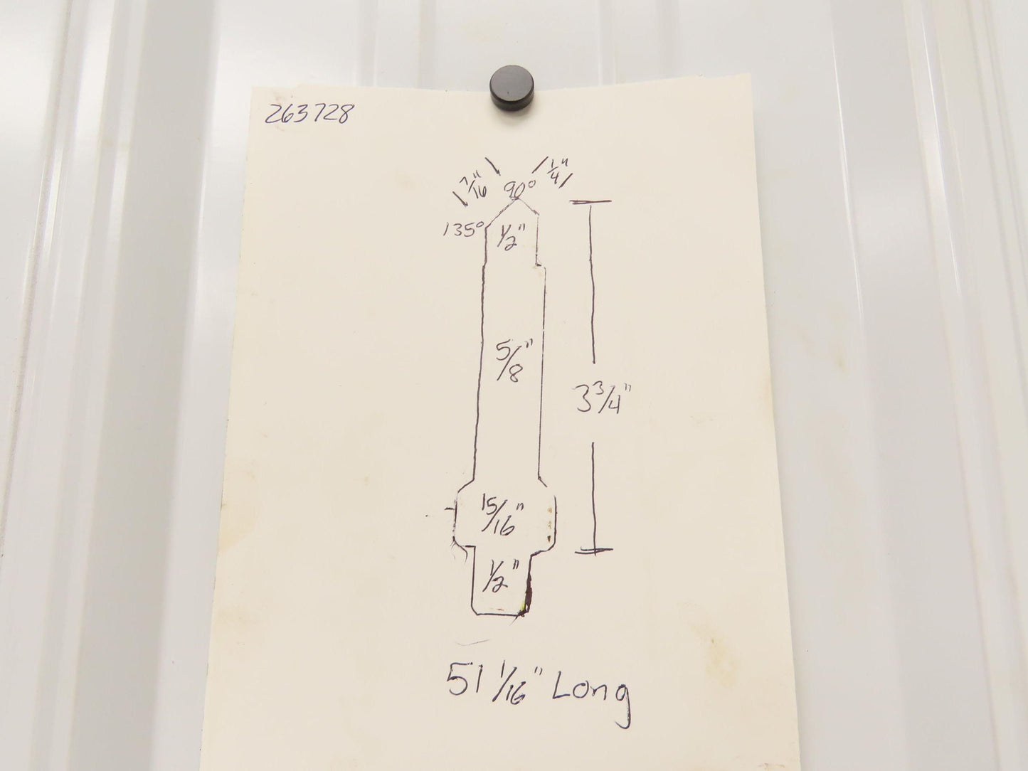 Press Brake Punch Die 51-1/16" Long 90° V 1/2" W 3-3/4" H 1/2" Tang