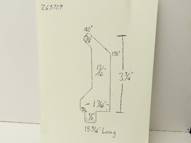Press Brake Gooseneck Punch Die 15-5/16" Long 90° V 3/8" Finger 3-3/4" H