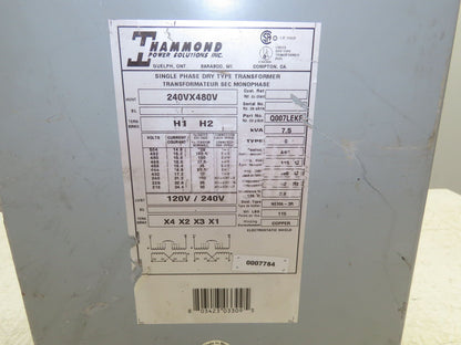 Hammond Q007LEKF Industrial Transformer 1PH 7.5KVA 240-480V PRI 120-240V