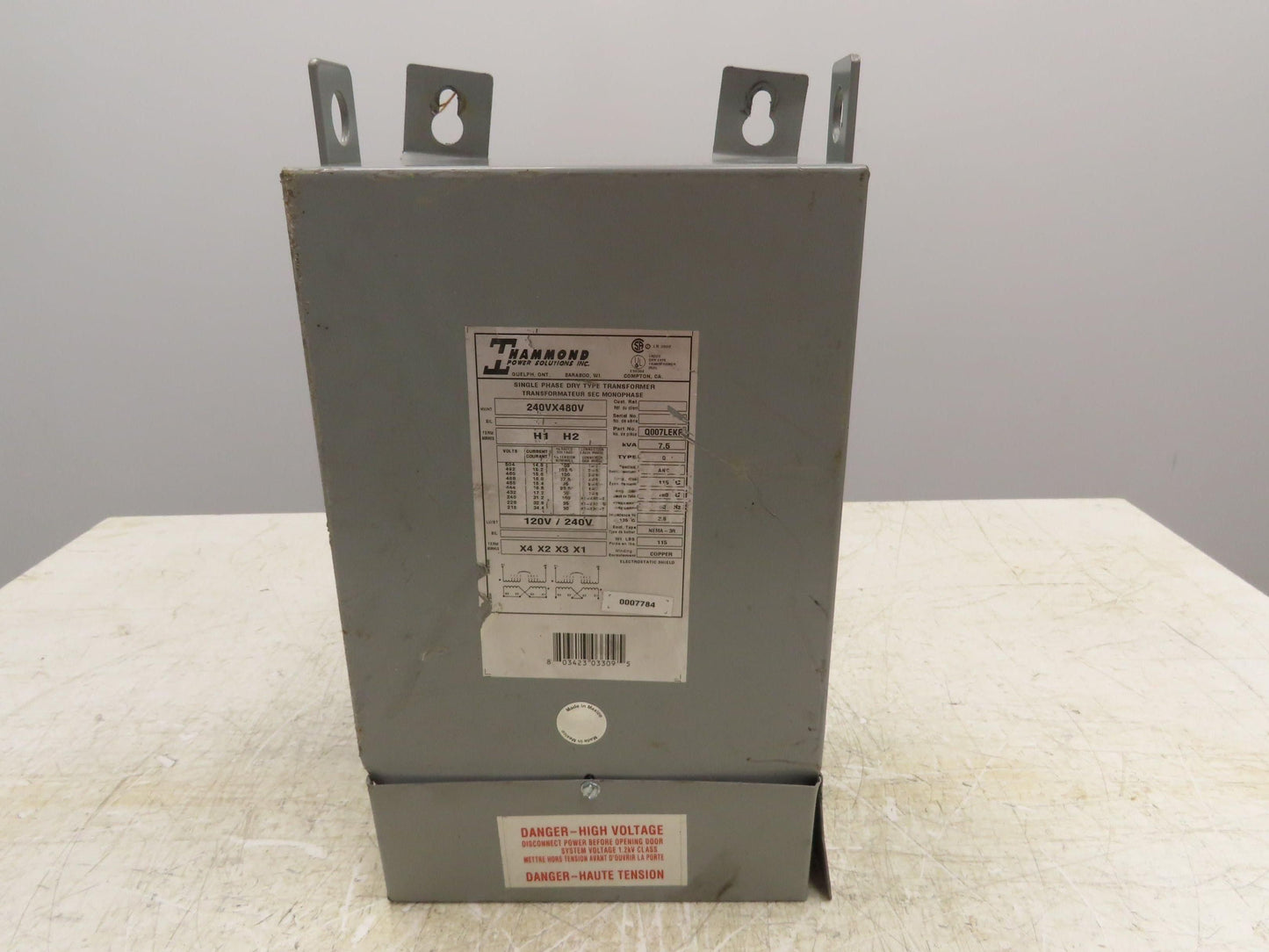 Hammond Q007LEKF Industrial Transformer 1PH 7.5KVA 240-480V PRI 120-240V