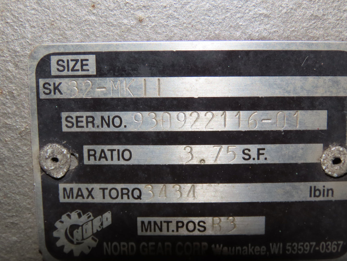 Nord Gear SK 32-MK11 Inline Helical Gearbox 3.75:1 Reducer 467rpm 3434 Torq