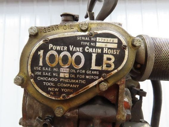 Chicago Pneumatic 1/2 Ton 1000Lb Power Vane Air Chain Hoist 15' Lift w/Pendant