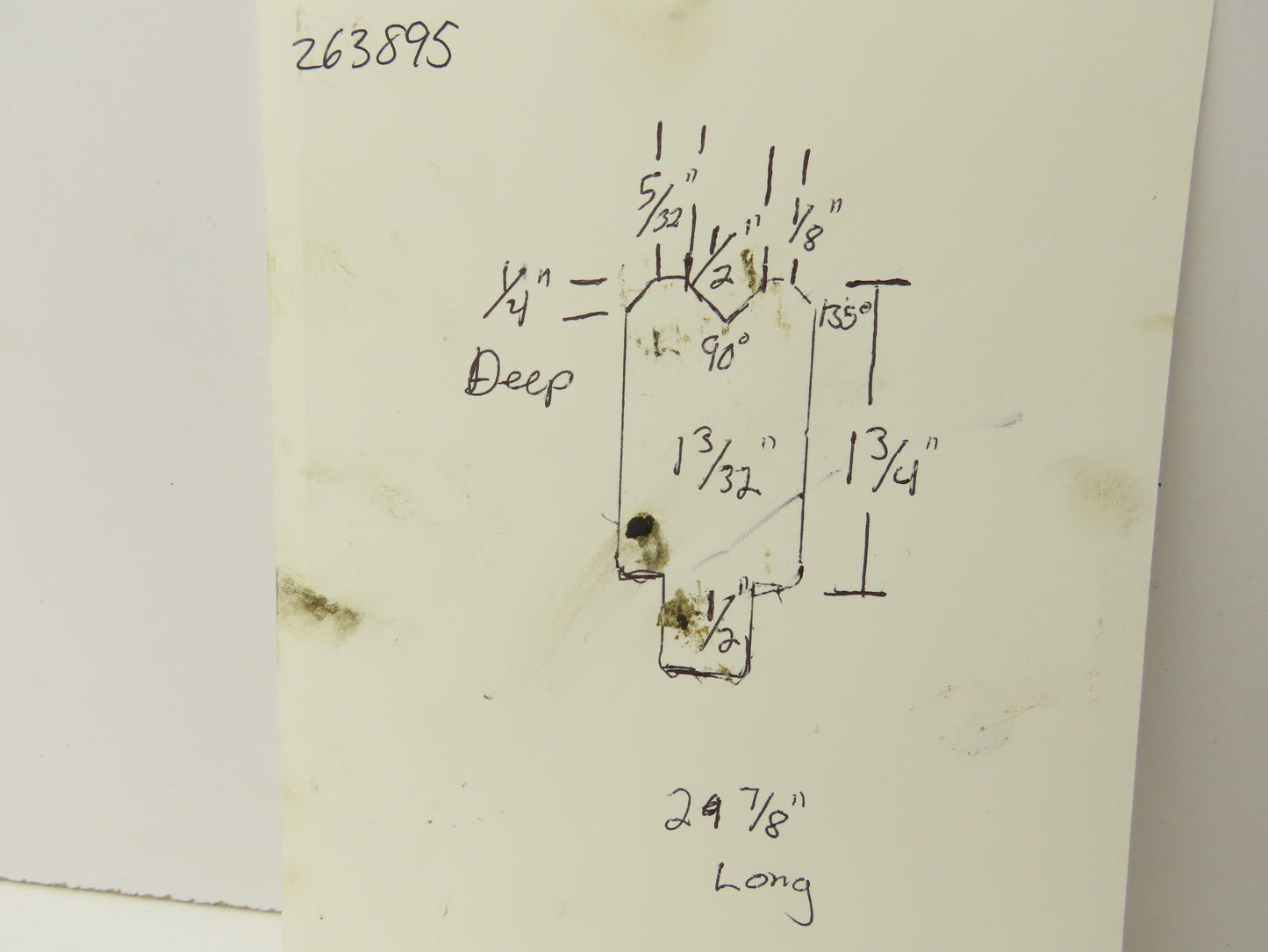 Press Brake Die 29-7/8" Long 90° V 1/2" W 1/4" D 1-3/4" H 1/2" Tang