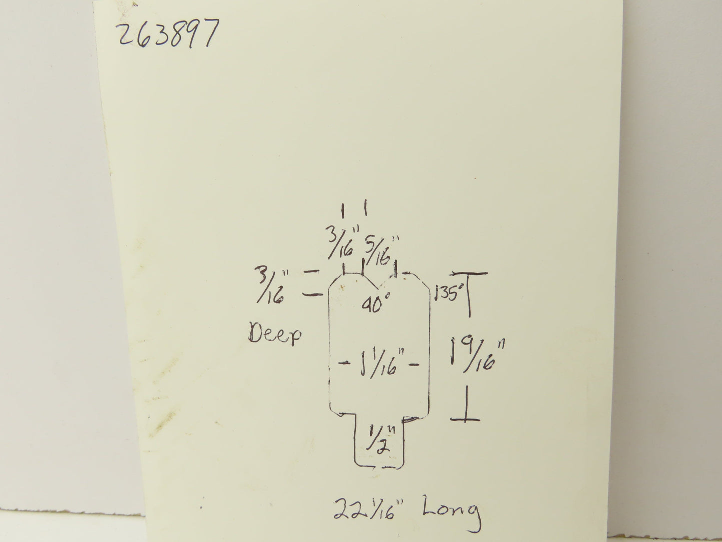 Press Brake Die 22-1/16" Long 90° V 5/16" W 3/16" D 1-9/16" H 1/2" Tang