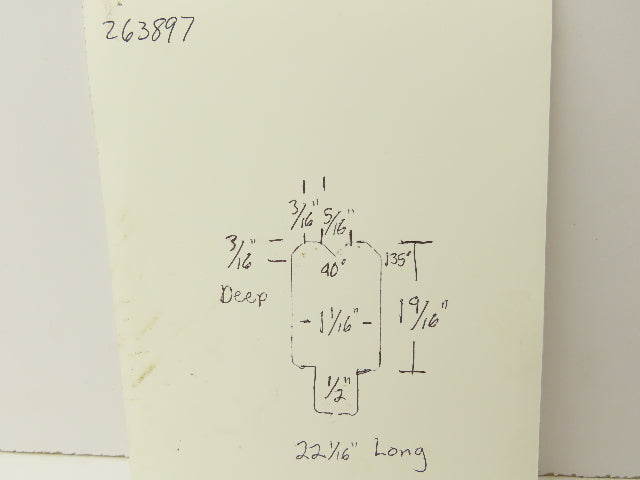 Press Brake Die 22-1/16" Long 90° V 5/16" W 3/16" D 1-9/16" H 1/2" Tang