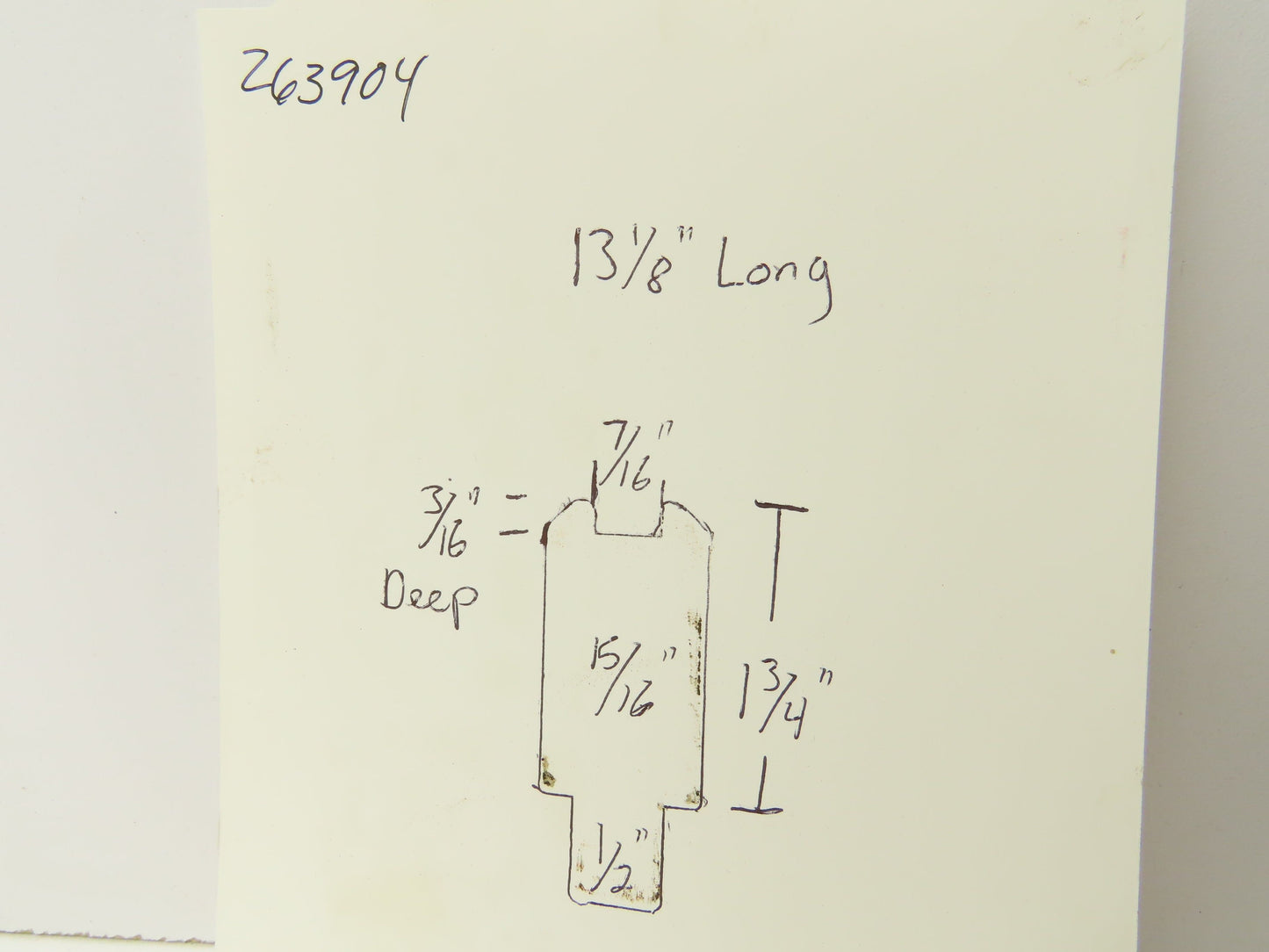 Press Brake Die 13-1/8" Long 7/16" W U Bend 3/16" D 1-3/4" H 1/2" Tang