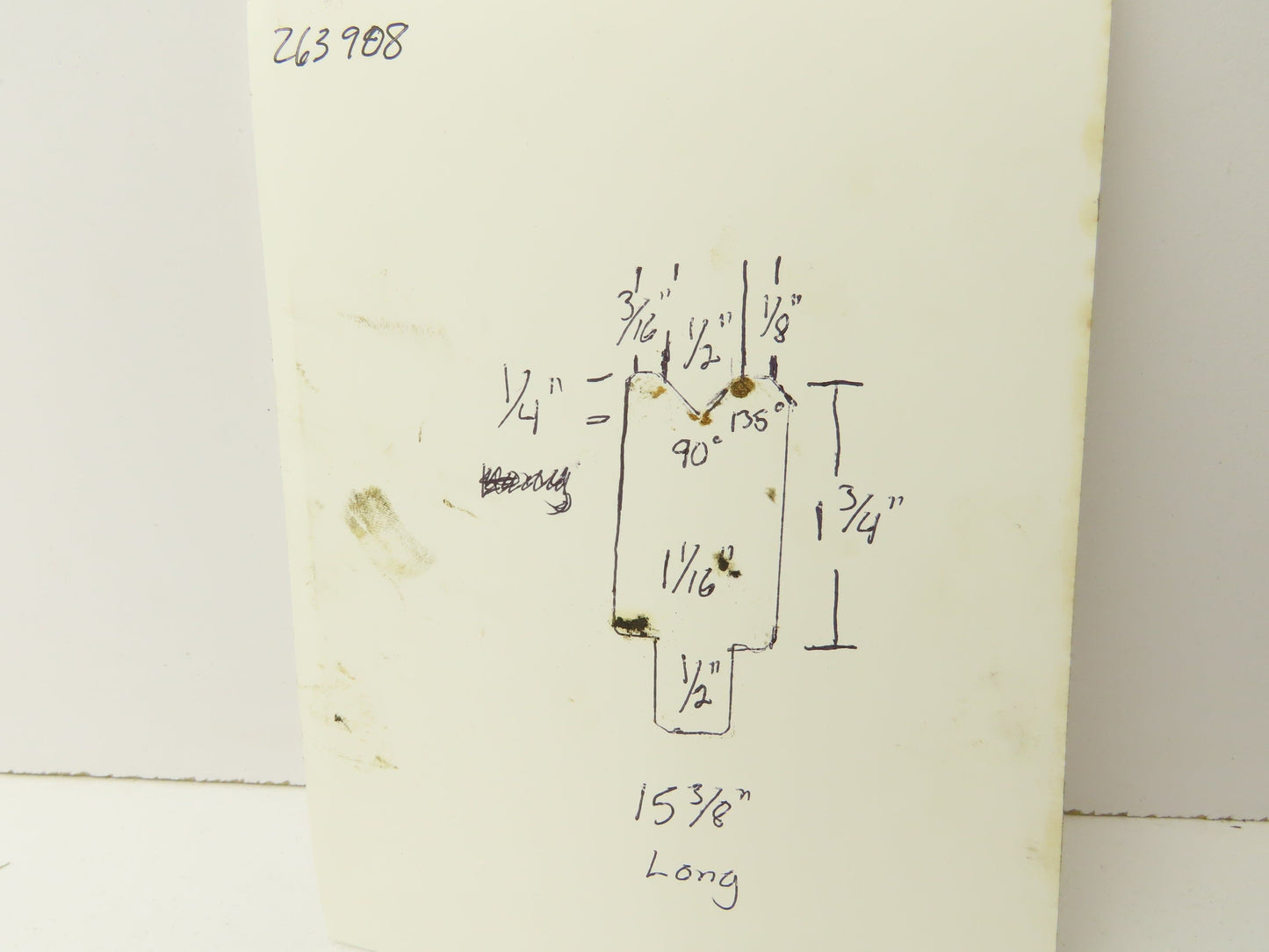 Press Brake Die 15-3/8" Long 90° V 1/2" W 1/4" D 1-3/4" H 1/2" Tang