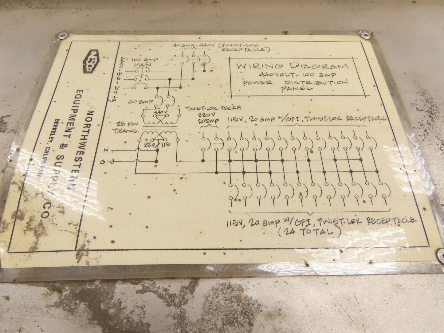 Northwestern II-10026 Jobsite Power Transformer 25kva 440V 100A 1Ph 120V Outlet