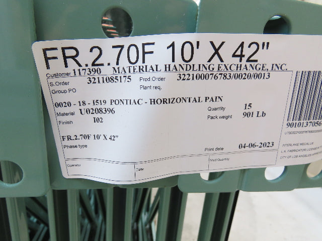 Interlake 10' x 42" Teardrop Pallet Racking Upright 3x3" Leg 23900Lb Green