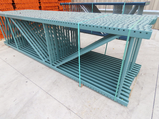 Interlake 14' x 42" Teardrop Pallet Racking Upright 3x3" Leg 23900Lb Green