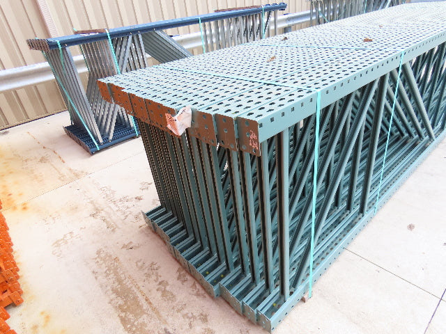 Interlake 14' x 42" Teardrop Pallet Racking Upright 3x3" Leg 23900Lb Green