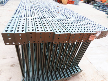 Interlake 14' x 42" Teardrop Pallet Racking Upright 3x3" Leg 23900Lb Green