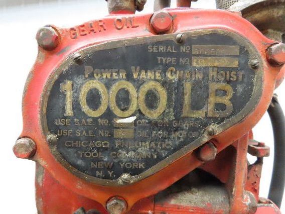 Chicago Pneumatic 1/2 Ton 1000Lb Power Vane Air Chain Hoist 10' 3" Lift Pendant