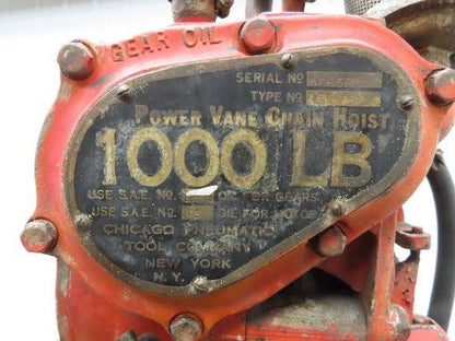 Chicago Pneumatic 1/2 Ton 1000Lb Power Vane Air Chain Hoist 10' 3" Lift Pendant