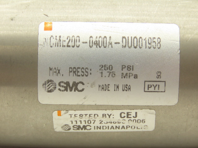 SMC NCME200-0400A-DU001958 Pneumatic Cylinder 4" Stroke 2" Bore 250 PSI