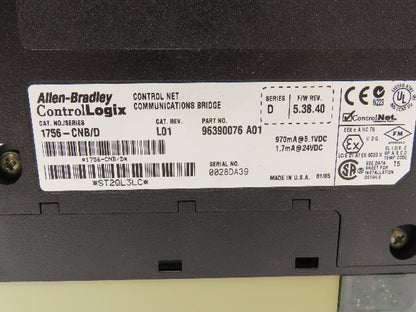Allen Bradley 1756-CNB Control Net Communication Bridge Series D Control Logix