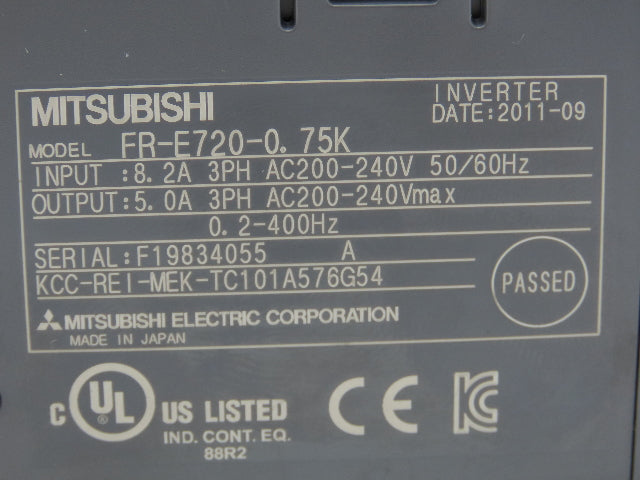 Mitsubishi Electric FR-E720-0.75K VFD Inverter Drive 3PH 1HP 240V