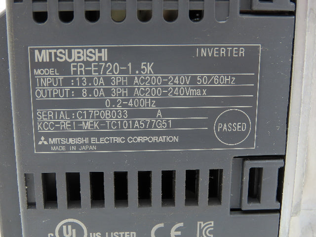 Mitsubishi Electric FR-E720-1.5K VFD Inverter Drive 3PH 240V 2HP