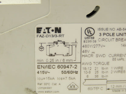 Eaton FAZ-D13/3-RT Circuit Breaker 3 Pole 415V 13A