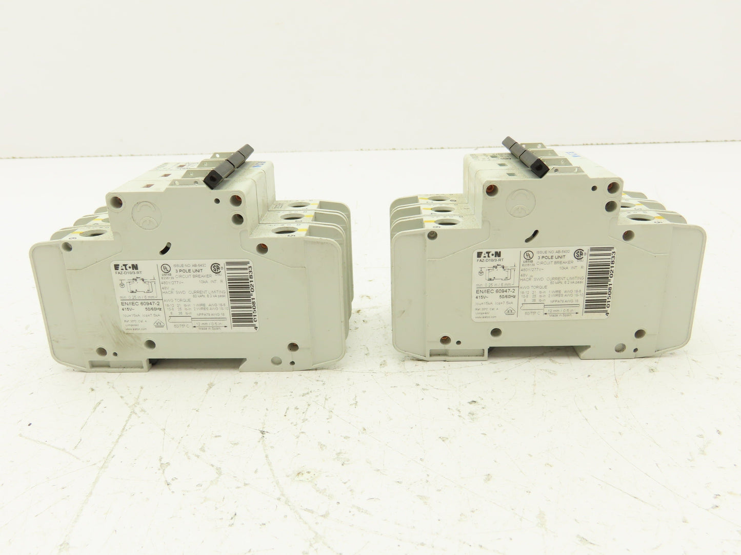 Eaton FAZ-D10/3-RT Circuit Breaker 3 Pole 415V 10A Lot of 2