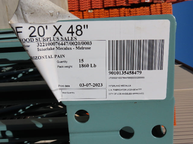 Interlake 20' x 48" Teardrop Pallet Racking Upright 3x3" Leg 23900Lb Green