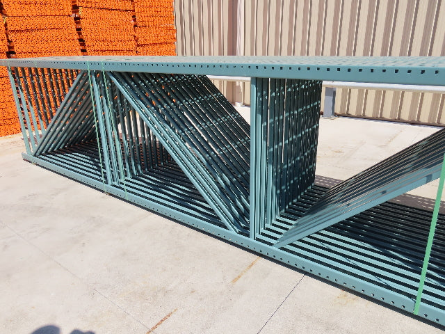Interlake 20' x 48" Teardrop Pallet Racking Upright 3x3" Leg 23900Lb Green