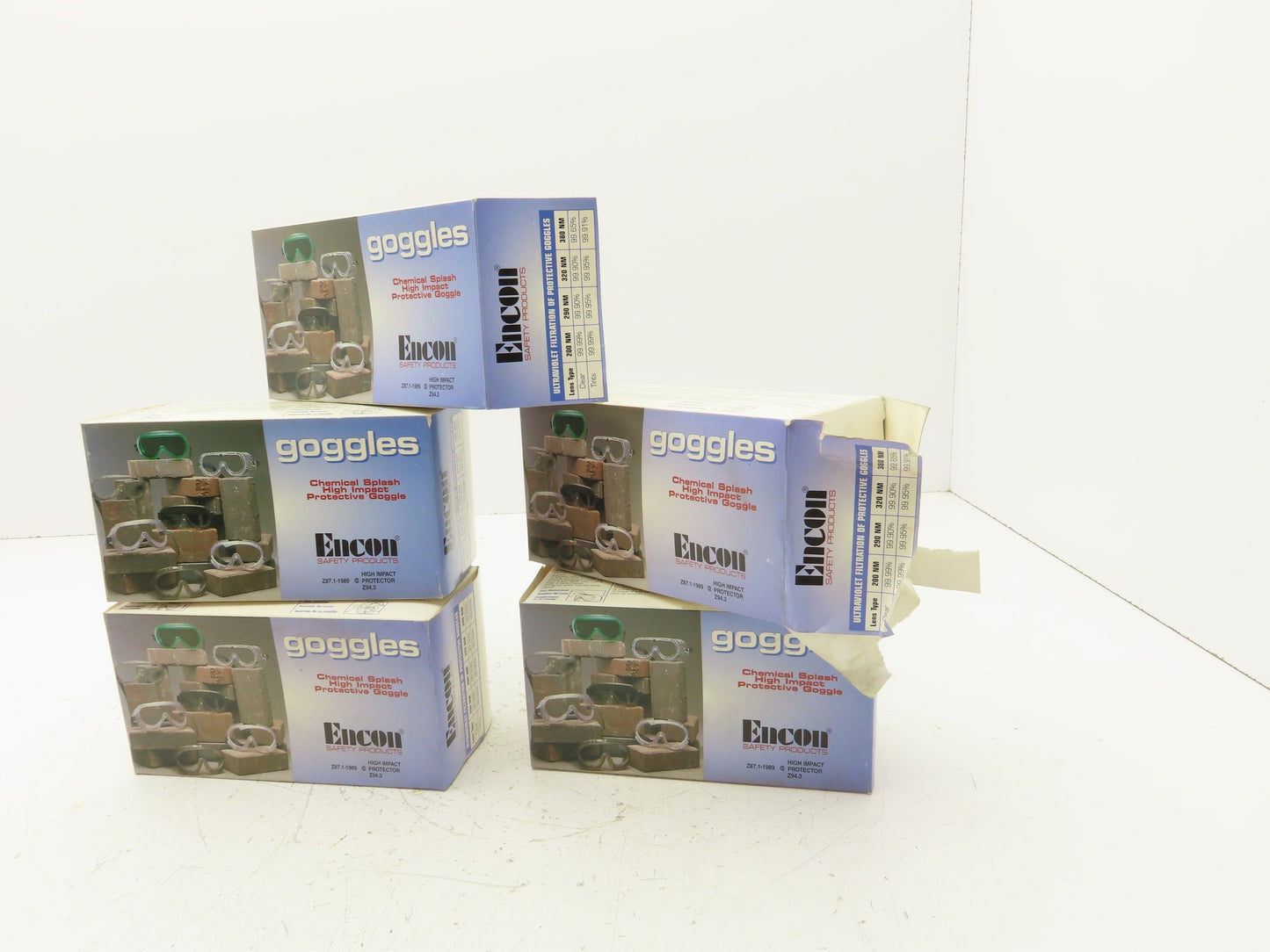Encon 05058204 Safety Goggles Anti-Fog Chemical Splash High Impact  Lot of 5