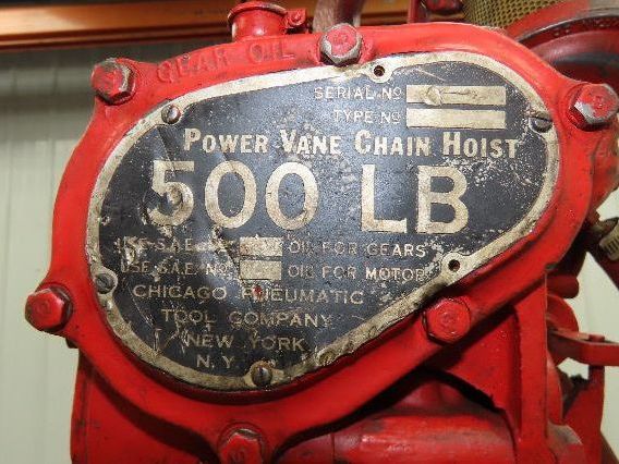 Chicago Pneumatic 1/4 Ton 500Lb Power Vane Air Chain Hoist 15' Lift w/Pendant