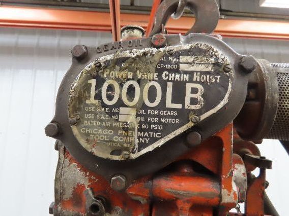 Chicago Pneumatic 1/2 Ton 1000Lb Power Vane Air Chain Hoist 9' 9" Lift  Pendant