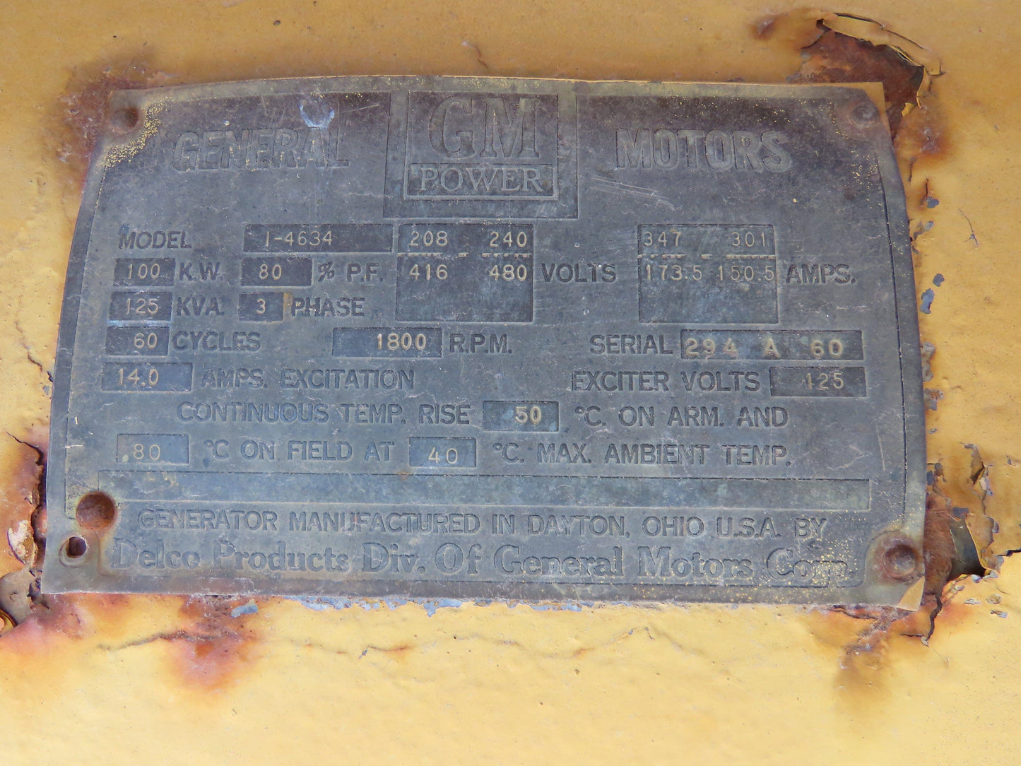 Delco I-4634 GM 125kw 3Ph Generator Detroit Diesel 6 Cylinder 240/480V Backup