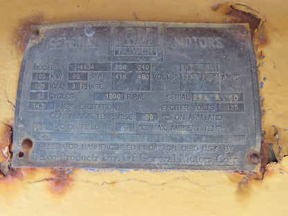 Delco I-4634 GM 125kw 3Ph Generator Detroit Diesel 6 Cylinder 240/480V Backup