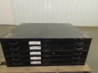 Vintage 5 Drawer Steel Blueprint Plans Map Flat Filing Cabinet 44"x33.5"x17"