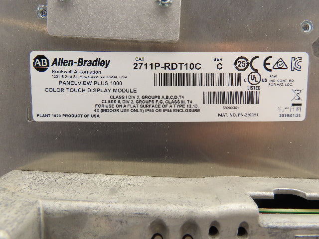 Allen Bradley 2711P-T10C4D8 HMI PanelView Plus 1000 Operator Control Panel