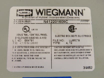 Wiegmann N412201608C Electrical Box Enclosure 20x16x8" Wall Mount Back Plate